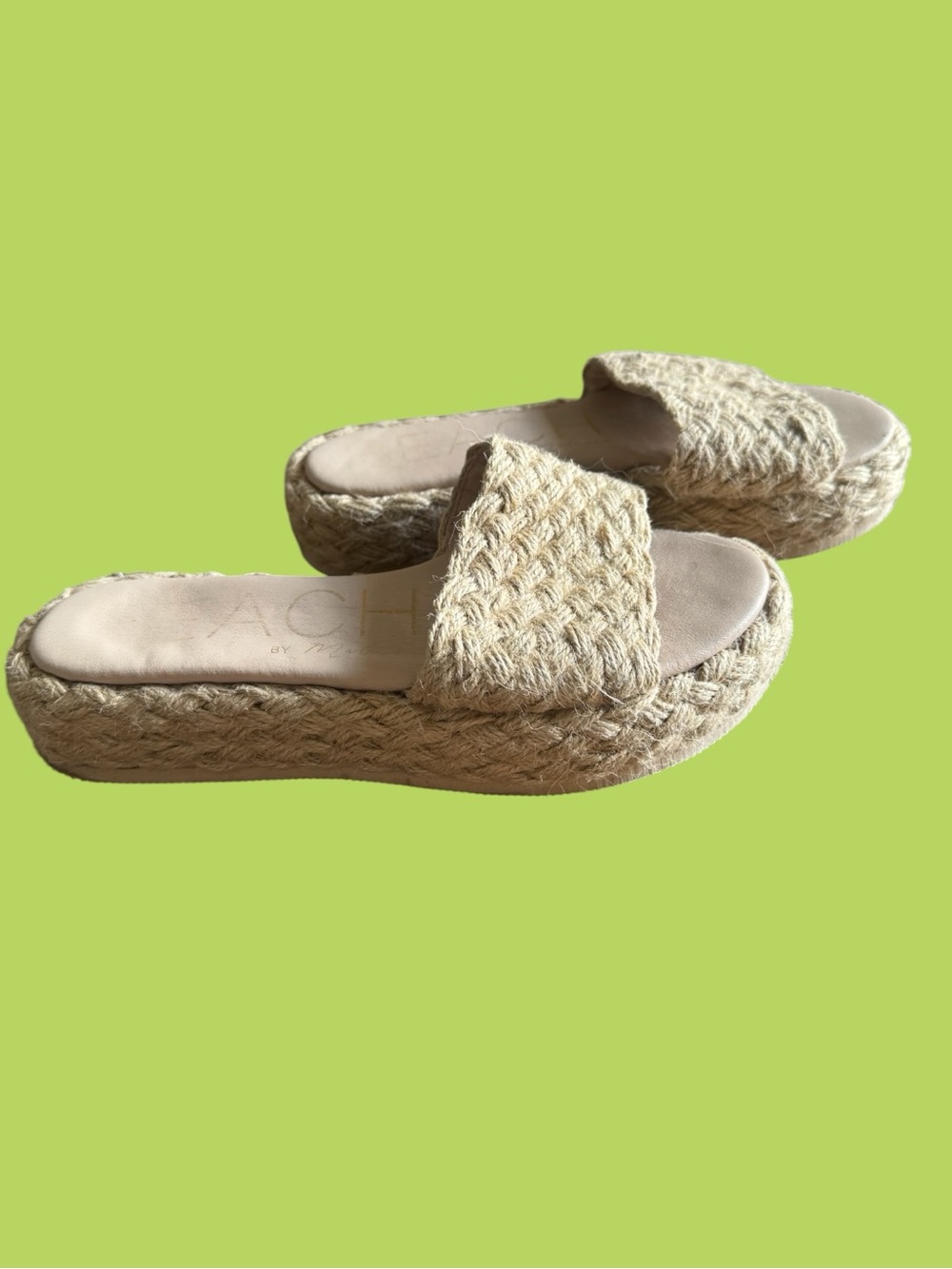 Woven Espadrille Platform Slide Sandals - Beige
